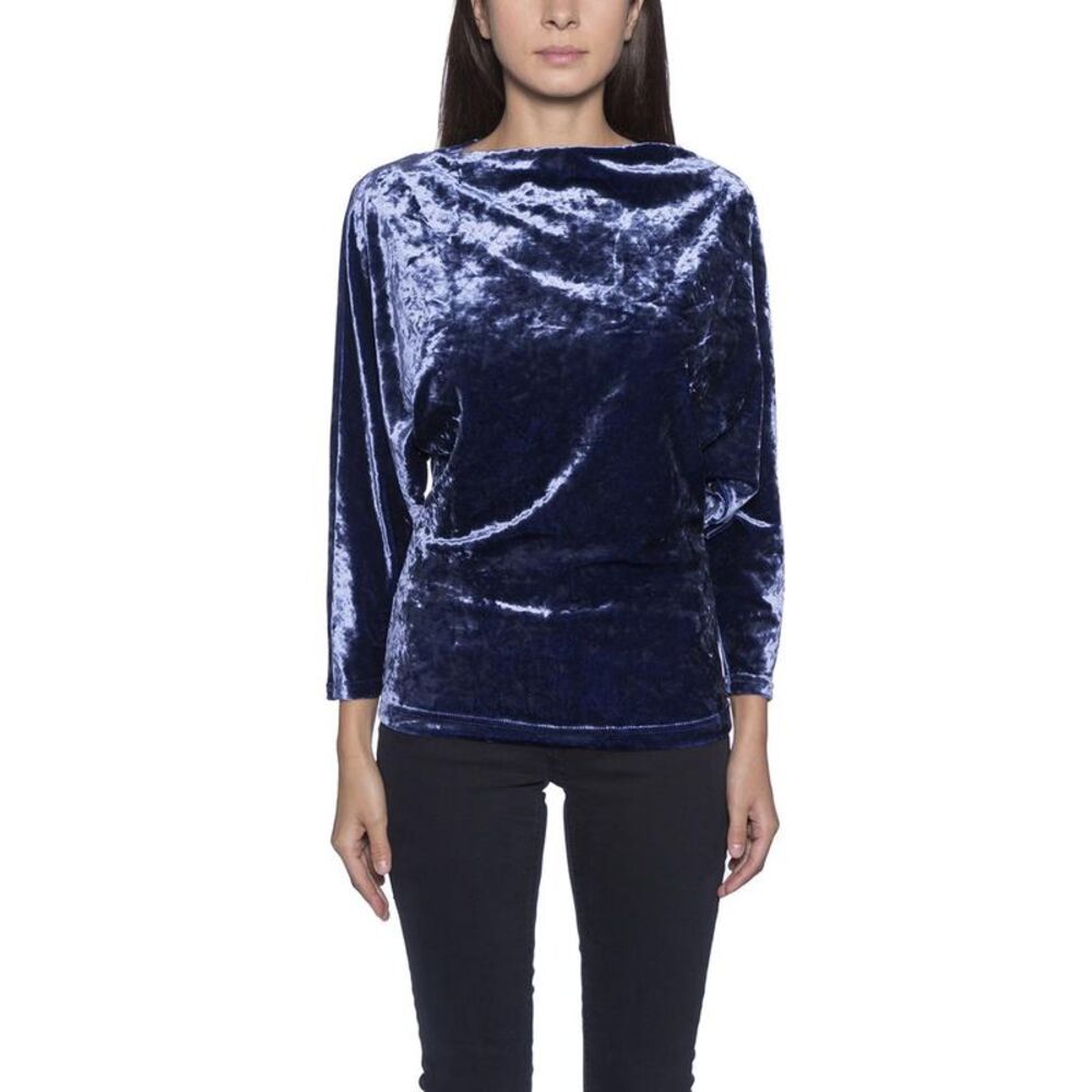 PLEIN SUD Pleated Velvet Long Sleeve Top Women BLUE Sweaters & Knitwear